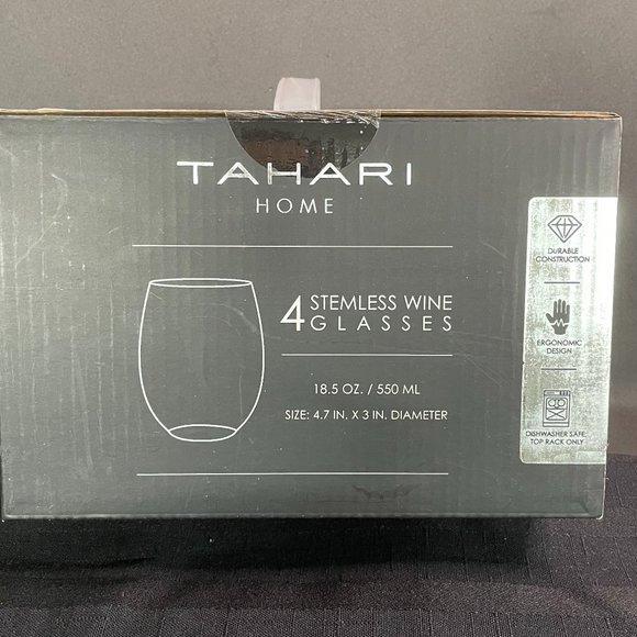 TAHARI HOME 4 STEMLESS WINE GLASSES 23TG001CL NEW IN SEALED BOX - Picture 6 of 6